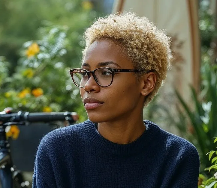 Frau auf Balkon schaut in die Ferne